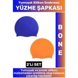 Özel Üretim Su Geçirmez Elastik Yumuşak Yüzücü Havuz Deniz Yüzme Şapkası Silikon Bone 2'Li Set