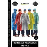 Özel Üretim Su Geçirmez Polietilen Pratik Kapüşonlu Standart Beden Hafif Kullan At Yağmurluk BEYAZ