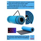 Özel Üretim Taşıma Askılı Çift Taraflı Kaymaz Su Geçirmez Pilates Kamp Fitness Yoga Matı Mavi 16 mm