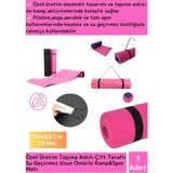 Özel Üretim Taşıma Askılı Çift Taraflı Kaymaz Su Geçirmez Pilates Kamp Fitness Yoga Matı Pembe 10MM