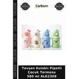 Özel Üretim Termos Tavşan Kulaklı Pipetli Çocuk Termosu - 500 Ml Paslanmaz Çelik Suluk Alk2309