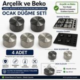 Özel Üretim Universal Kumtel Silverline Arçelik Beko Simfer Uyumlu Ankastre Ocak Fırın Düğmesi İnox renk4'lü Set - OCAK22