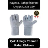 Özel Üretim Uzun Boy Isıya Dayanıklı Rahat Yangın Için Kaynakçı Yanmaz Çok Amaçlı Bahçe Deri Eldiven - diğer - Beyaz - Standart