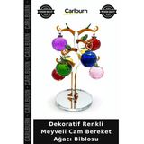 Özel Üretim Vitrin Süsü Şık Aksesuar Ofis Dekoru Dekoratif Renkli Meyveli Cam Bereket Ağacı Biblosu