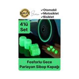Özel Üretim Yeşil Fosforlu Sibop Kapağı 4 Set Tüm Araçlarla Uyumlu Gece Parlayan Sibob Jant Tekerlek