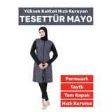 Özel Üretim Yüksek Kaliteli Konforlu Fermuarlı Taytlı Tam Kapalı Yüzücü Deniz Havuz Tesettür Mayo
