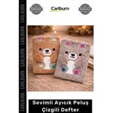 Özel Üretim Yumuşak Kapaklı A5 Günlük Hatıra Hediyelik Okul Not Sevimli Ayıcık Peluş Çizgili Defter