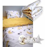 ÖZEL%100 Pamuklu 90X130 Mobilya Beşik Uyku Seti Sarı Ay Yıldız Puantiyeli (10 Parça) - Standart - Renkli