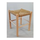 Özer Aldoğan Hasır Örgülü Ahşap Tabure Ham 45cm (35cmx35cm)