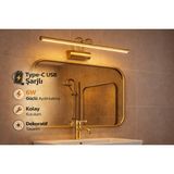 Özer Light 35CM / USB Sarjlı Resim / Tablo / Ayna Üstü / Banyo / Ledli Aplik Flüt 3000K Günışığı Gold kasa - Altın - 3200K GÜN IŞIK