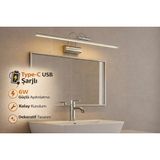 Özer Light 35CM / USB Şarjlı Resim / Tablo / Ayna Üstü / Banyo / Ledli Aplik Flüt 3000K Günışığı Krom kasa - 3200K GÜN IŞIK