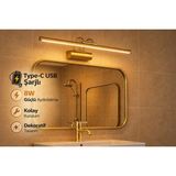 Özer Light 50CM / USB Şarjlı / Gold kasa / Resim / Tablo / Ayna Üstü / Banyo / Ledli Aplik Flüt 3000K Günışığı - Altın