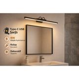 Özer Light 50CM / USB Şarjlı / Siyah kasa / Resim / Tablo / Ayna Üstü / Banyo / Ledli Aplik Flüt 3000K Günışığı