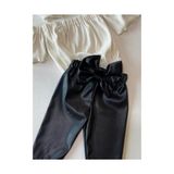 Özge Başaran Kız Çocuk, Likralı Deri Fiyonk Detaylı Pantolon, Krem Straplez Crop Bluz ve Saç Bandı Takımı. - Açık Krem - 1 - 1,5 Yaş