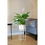 Özge design Metal Saksı Ayaklı Çiçeklik Dekoratif Beyaz Gold Detay Saksı Vazo Dekor Saksılık 52x21cm