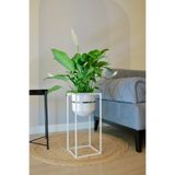 Özge design Metal Saksı Ayaklı Çiçeklik Dekoratif Beyaz Gümüş Detaylı Saksı Vazo Saksılık 50x21cm