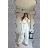 Özge Özgenç Bağlamalı Crop Bluz Şalvar Pantolon Takım