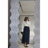 Özge Özgenç Beli Süet Detaylı Önden Yırtmaçlı Denim Etek - Lacivert