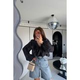 Özge Özgenç Fırfırlı Gizli Düğmeli Gömlek - XS - Siyah