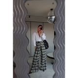 Özge Özgenç Pile Detaylı Dökümlü Ekose Pantolon