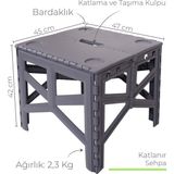 Özgen Plastik Portatif Katlanabilir Kolay Taşınır Gri Kamp Piknik Masası 45 x 47 x 42 cm