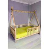 Özgök Tarım Çatılı Unisex Montessori Bebek Ve Çocuk Karyolası Doğal Ahşap Yatak 60X120