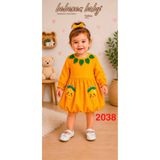 Özgün Baby Yaprak Yakalı Limon Desenli Penye Kumaşlı Uzun Kollu Bebek Elbise