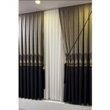 Özgün Perde (2894) Şık Desenli Pano Fon Gri-Lacivert (Tek Kanat+Aksesuar) Gri - Lacivert 80 x 270