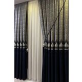 Özgün Perde (2911) Şık Desenli Pano Fon Lacivert-Gümüş (Tek Kanat+Aksesuar) Lacivert 80 x 260