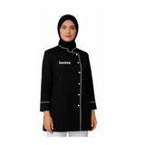 özgün üniforma İsim Nakış Hediyeli-Tesettürlü Kadın Aşçı Ceketi Siyah - 80 Cm Etek Uzunluk - Özel Seri