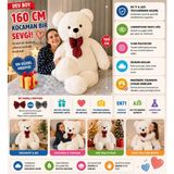 Özgüner Oyuncak 160 cm Dev Pelüş Ayı, Papyonlu ve Sarılmalık, Yumuşak ve Sevimli Büyük Boy, Sevgiliye Hediye (Krem) - Çok Renkli