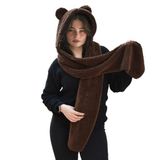 Özgüner Oyuncak Kapüşonlu Peluş Bere, Pelüş Atkı,Rüzgar Geçirmez Atıkı, Yumuşacık Welsoft Polar Boyunluk Şalı,Pelüş Boyunluk,Ayıcıklı Atkı (Acı Kahve)