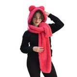 Özgüner Oyuncak Kapüşonlu Peluş Bere, Pelüş Atkı,Rüzgar Geçirmez Atıkı, Yumuşacık Welsoft Polar Boyunluk Şalı,Pelüş Boyunluk,Ayıcıklı Atkı (Fuşya)