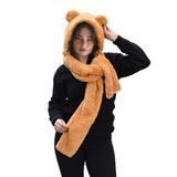 Özgüner Oyuncak Kapüşonlu Peluş Bere, Pelüş Atkı,Rüzgar Geçirmez Atıkı, Yumuşacık Welsoft Polar Boyunluk Şalı,Pelüş Boyunluk,Ayıcıklı Atkı (Kahverengi)