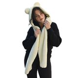 Özgüner Oyuncak Kapüşonlu Peluş Bere, Pelüş Atkı,Rüzgar Geçirmez Atıkı, Yumuşacık Welsoft Polar Boyunluk Şalı,Pelüş Boyunluk,Ayıcıklı Atkı (Krem)