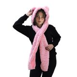 Özgüner Oyuncak Kapüşonlu Peluş Bere, Pelüş Atkı,Rüzgar Geçirmez Atıkı, Yumuşacık Welsoft Polar Boyunluk Şalı,Pelüş Boyunluk,Ayıcıklı Atkı (Pembe)