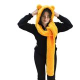 Özgüner Oyuncak Kapüşonlu Peluş Bere, Pelüş Atkı,Rüzgar Geçirmez Atıkı, Yumuşacık Welsoft Polar Boyunluk Şalı,Pelüş Boyunluk,Ayıcıklı Atkı (Sarı)