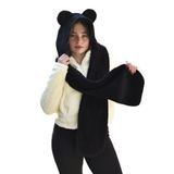 Özgüner Oyuncak Kapüşonlu Peluş Bere, Pelüş Atkı,Rüzgar Geçirmez Atıkı, Yumuşacık Welsoft Polar Boyunluk Şalı,Pelüş Boyunluk,Ayıcıklı Atkı (Siyah)