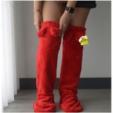 Özgüner Oyuncak Kulaklı Peluş Çorab Welsoft Diz Üstü Oda Çorabı Kışlık Uyku Çorabı Ayak Isıtıcı Uzun Çorap - L - XL - Kırmızı