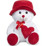 Özgüner Oyuncak Pandamke Şapkalı ve Kalpli Peluş Ayıcık - 010 - Beyaz