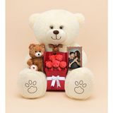 Özgüner Oyuncak Sevgiliye Hediye Seti – 120 cm Büyük Peluş Ayı + 25 cm Küçük Ayıcık + Ayıcık Buketi + Love Çerçeve - Çok Renkli