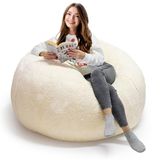 Özgüner Top Puf – Yumuşak Peluş Kumaşlı Dekoratif Yer Minderi – Yuvarlak Oturma Pufu – Salon, Oda ve Çocuk Odası İçin Şık Aksesuar – Hafif & Taşınabilir (beyaz)