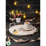 Özgürce 24 cm Metal Sunum Tepsisi, Dekoratif Çay ve Kahve Tepsisi - Ahşap - Bej - Seçenek 1