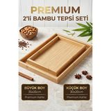 Özgürce 2'li Bambu Ahşap Sunum ve Dekoratif Organizer Tepsi Seti - Ahşap - Ceviz - Seçenek 1