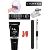 Özgürce 6 Parça Poly Gel Tırnak Uzatma Seti, Mini Uv LED Protez Tırnak Uygulaması - Altın - Turkuaz