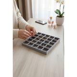Özgürce Ahşap Bebek Yüzü Kumaş Çekmece Düzenleyici 34X24X3 cm - Altın - Gri - Seçenek 1
