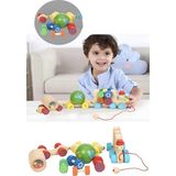 Özgürce Ahşap Eğitici Vagonlu Tren Blokları, Montessori Geliştirici Set - Seçenek 1 - Ahşap - Bej