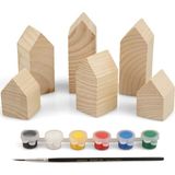 Özgürce Ahşap Ev ve Bloklar Boyama Seti, Montessori Eğitici Sanat Malzemesi - Seçenek 1 - Ahşap - Ceviz