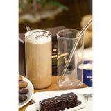 Özgürce Çiftli 420 ml Modern Tasarımlı Pipetli Cam Bardak, Şık Soğuk Içecek Sunumu - Seçenek 1 - Altın