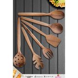 Özgürce Doğal Ceviz Ağacı Ahşap Tahta Kaşık ve Spatula Seti, 6'lı Paket - Seçenek 1